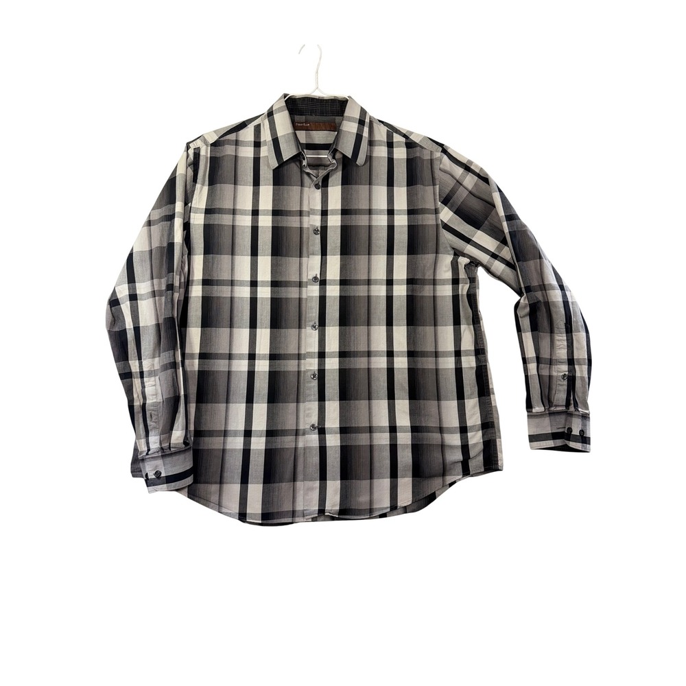 Perry Ellis Mens XL Black White Plaid Long Sleeve. Business Casual Professional